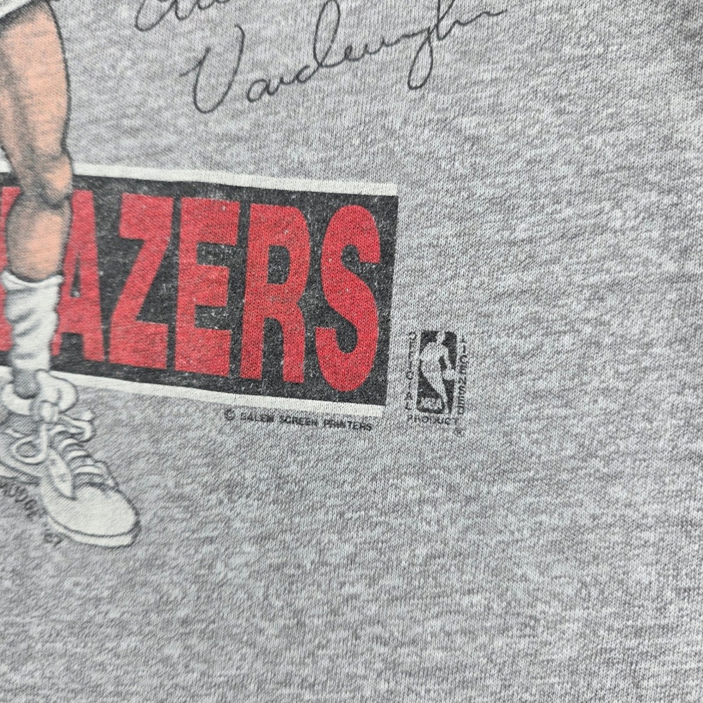 Vintage 1987 Kiki Vandeweghe Caricature Portland Trail Blazers NBA Shirt XL Gray - Picture 3 of 9